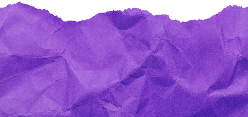 Torn edge of bright purple crumpled paper, isolated textured scrap for collage in bright colors