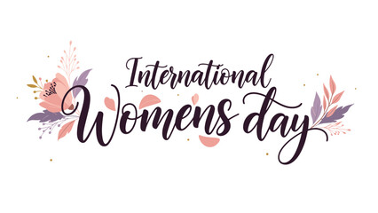 International Women's Day floral typography design with leaves  