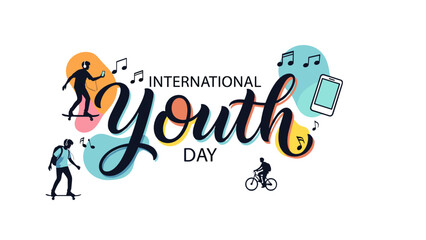 International Youth Day design with skaters and cyclists on colorful background  