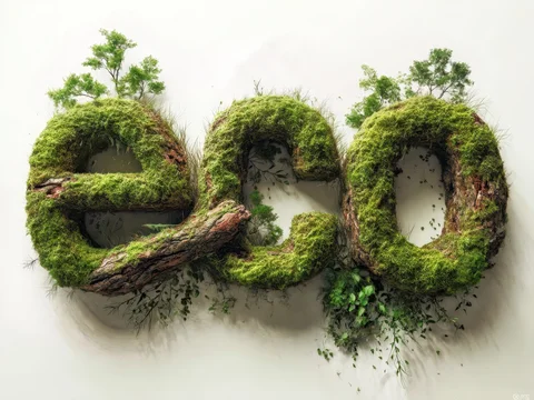 Green ECO Lettering on Natural Branch Over White