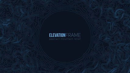Abstract contour mountain elevation landscape map. Abstract minimal relief topographic map. Terrain contour vector grid with a central place for text.