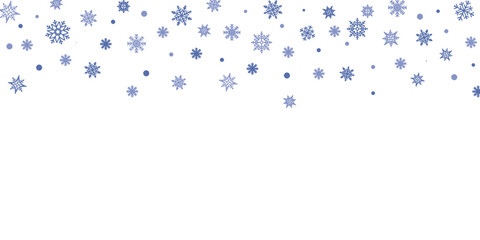 Winter border with blue snowflakes gently falling against a white background, creating a serene and festive winter holiday concept 