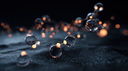 abstract 3D visualization of methane molecules, glowing spheres, dark graphite background, scientific and sleek