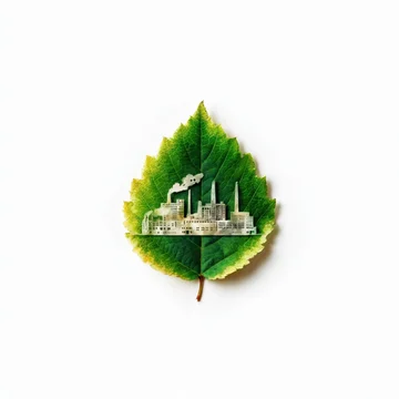 Nature Leaf Revealing Factory City in Negative Space