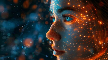Obraz premium Artificial intelligence face with glowing network connection dots