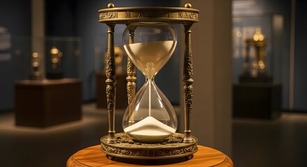 Antique hourglass displayed in a museum, representing the passage of time and historical artifacts