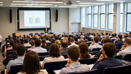 Blurred background of the business conference a group of people on the stage presentation of the project public talk High quality banner with copy space : Generative AI. High quality 