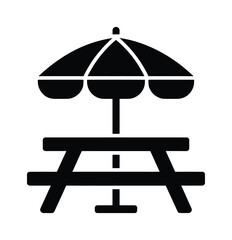 Picnic table with umbrella outdoor leisure vector icon