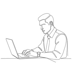 Businessman Working On Laptop In Office Environment Illustration