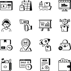 Set of E-commerce and Retailing Outline Style Icons 