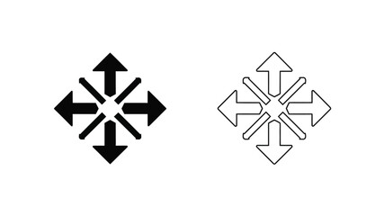 Directional arrows in two styles filled black and outlined white illustrating movement