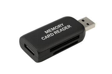 Black usb memory card reader with transparent background