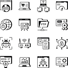 Collection of Web Hosting Line Style Icons 