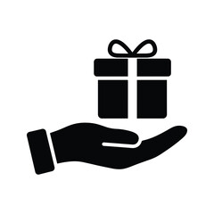 Hand holding gift silhouette present box icon
