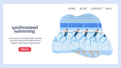 Landing page with a women's synchronized swimming team. Hand drawn vector illustration.
