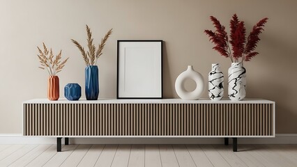 Console with vases and frame home decor interior furniture