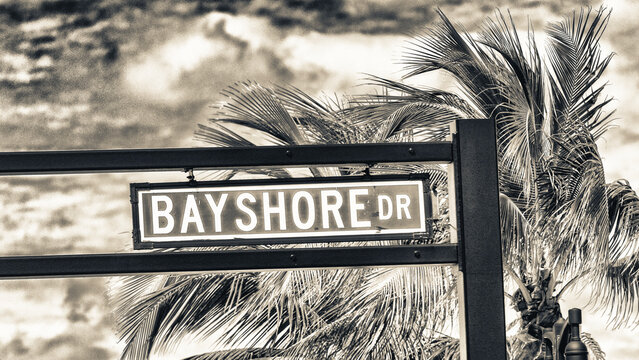 Bayshore Drive street sign in Fort Lauderdale, Florida