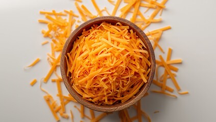 Wooden Bowl Filled With Cut Strips, Closeup, Top View, Minimalistic Composition.