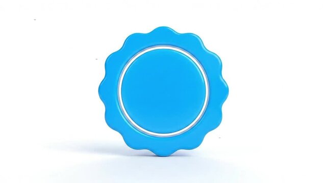 3D Blank Blue Wavy Badge Icon with White Outline on White Background