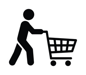 Person pushing shopping cart retail market vector icon © Kishan