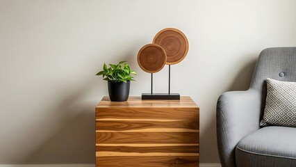 Side table with plant and wooden decorative wooden table