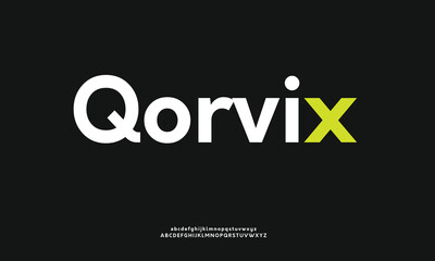 Fototapeta premium Qorvix creative modern alphabet font. Digital abstract moslem, futuristic, fashion, sport, minimal technology typography. Simple numeric vector