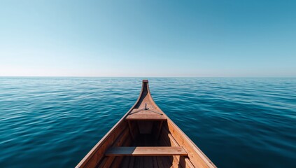 Wooden Vessel on Serene Waters, A Study in Linear Perspective and Tranquil Hues.