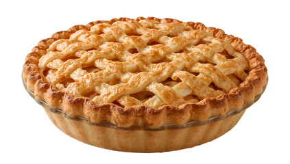 Classic american apple pie with golden lattice crust and freshly baked steam rising on the transparent background