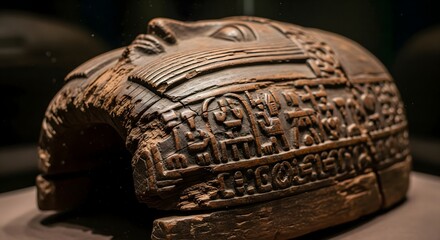 Ancient Egyptian artifact showcasing weathered textures and intricate hieroglyphic carvings, a profound relic from an ancient civilization