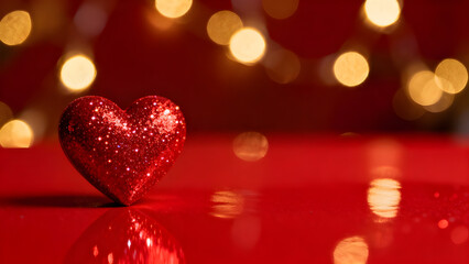 Sparkling red heart decoration with bokeh lights, romantic celebration concept