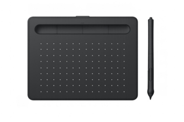 Graphics drawing tablet with stylus pen on transparent background