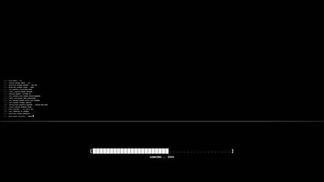 Futuristic Digital System Boot Sequence Loading Screen Animation with White Command Line Interface and HUD Progress Bar (4K)