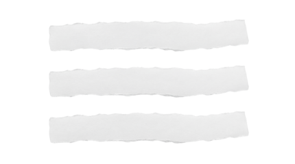 Three Blank Ripped White Paper Strips isolated PNG with Transparent Background