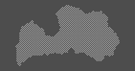 Republic of Latvia map dot on gray background.  Dotted map of Republic of Latvia  for your design. Vector eps10.