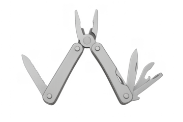 Stainless steel multitool with pliers and knife on transparent background