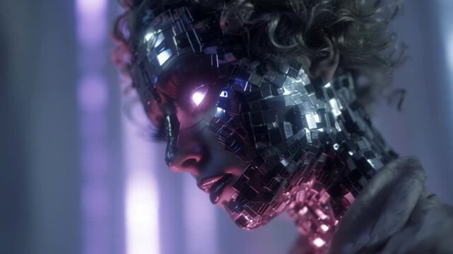 Close-Up of a Cybernetic Human Portrait, Blending Futuristic Technology and Human Emotion with Sci-Fi Aesthetics, Advanced Augmentation Details and Dramatic Lighting in a Vision of Pseudo Human