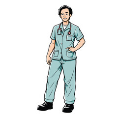 Male Doctor or Medical Staff Character with Stethoscope