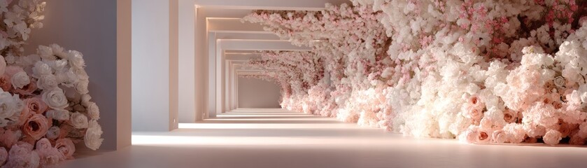Elegant Floral Tunnel Decoration: A breathtaking view of a corridor adorned with delicate flowers, creating an exquisite aesthetic