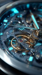 Close-up of a sleek watch revealing intricate mechanical details and precise craftsmanship
