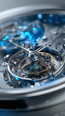 Close-up view of an intricate, detailed, and luxurious wristwatch mechanism