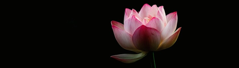 A beautiful close-up of a pink lotus flower on a black background