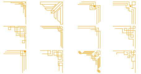 Luxury yellow art deco chinese corner line frames