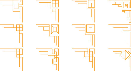 Luxury yellow art deco chinese corner line frames