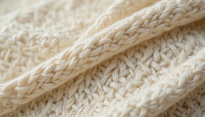 Soft cream colored knitted fabric with intricate braid pattern