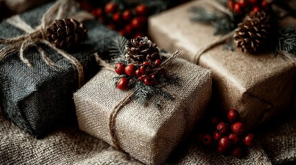 Cozy Seasonal Flat Lay with Gift Boxes and Empty Center