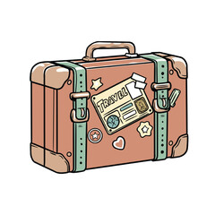 Vintage Suitcase with Travel Ticket and Heart Star Stickers