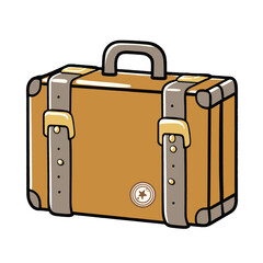 Classic Brown Leather Suitcase with Buckle Straps and Star Label