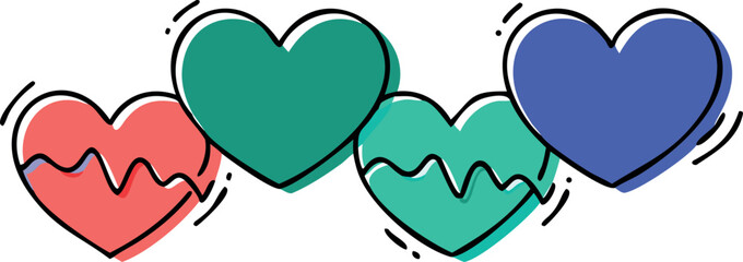 A delicate set of four calligraphy inspired heart illustrations with flowing scripts and graceful curves for wedding and event stationery.