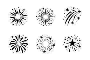 Obraz premium Simple black starburst and firework icons set for celebrations