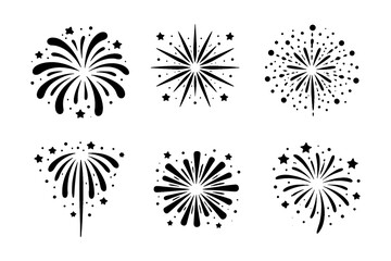 Obraz premium Festive fireworks silhouettes set with star accents for celebration designs